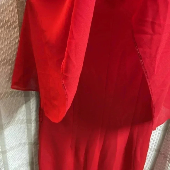 Hanna Nikole NWT Chiffon Ruffle Flattering Cape Sleeve Bodycon Pencil Dress - Picture 5 of 7